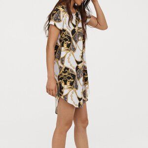 HM Divided Viscose T-shirt Dress, White/paisley-patterned Size XL